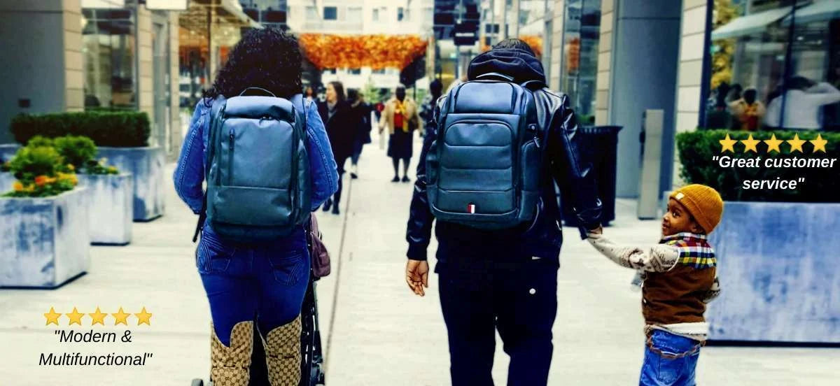 W.S.E.L. bags carried by a family walking together